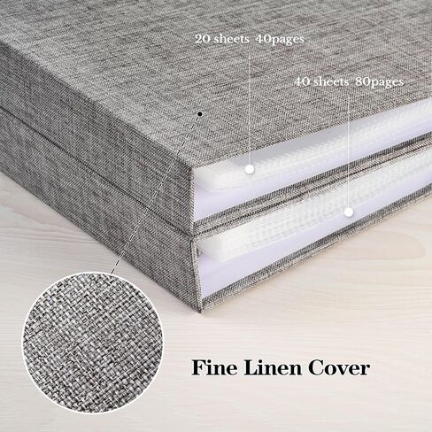 Mublalbum 12x12 Inch DIY Scrapbook Photo ألبوم مع 40 أكمام بلاستيكية 80 صفحة غطاء الكتان غطاء 3 رنين المجلد لزفاف عائلة وديني مشاريع (رمادية) in Kuwait