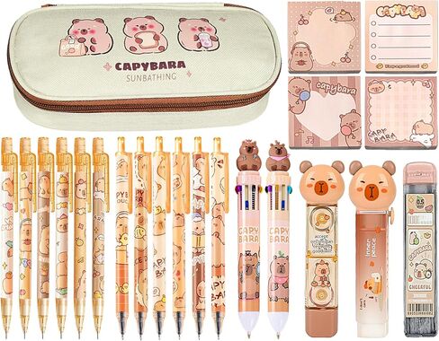 Cute School Supplies,Stationery Gift Set,Kawaii Stationery Birthday Gifts,Includes Eraser, Mechanical Pencils with Erasers,Correction Tape,Pencil Holder,Gel Pens,for Office School Supplies (Capybara) in Saudi Arabia