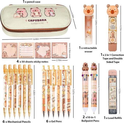 Cute School Supplies,Stationery Gift Set,Kawaii Stationery Birthday Gifts,Includes Eraser, Mechanical Pencils with Erasers,Correction Tape,Pencil Holder,Gel Pens,for Office School Supplies (Capybara) in Saudi Arabia