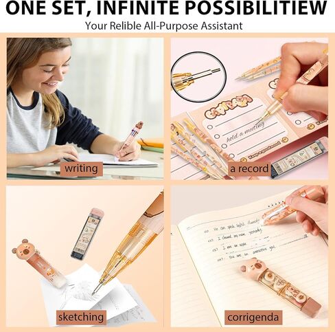 Cute School Supplies,Stationery Gift Set,Kawaii Stationery Birthday Gifts,Includes Eraser, Mechanical Pencils with Erasers,Correction Tape,Pencil Holder,Gel Pens,for Office School Supplies (Capybara) in Saudi Arabia