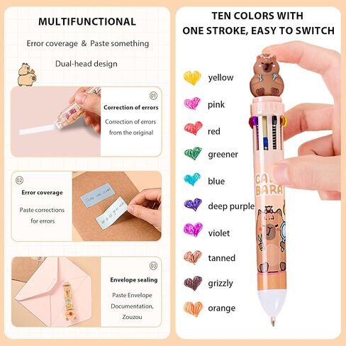 Cute School Supplies,Stationery Gift Set,Kawaii Stationery Birthday Gifts,Includes Eraser, Mechanical Pencils with Erasers,Correction Tape,Pencil Holder,Gel Pens,for Office School Supplies (Capybara) in Saudi Arabia