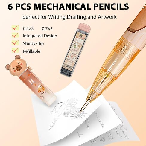 Cute School Supplies,Stationery Gift Set,Kawaii Stationery Birthday Gifts,Includes Eraser, Mechanical Pencils with Erasers,Correction Tape,Pencil Holder,Gel Pens,for Office School Supplies (Capybara) in Saudi Arabia