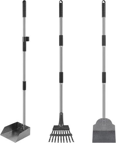 Dog Pooper Scooper Tray Shovel & Rake Kit, Heavy Duty Dog Poop Scooper with Adjustable Metal Long Handle, Portable Large Dog Poop Picker Upper, Walks, Grass & Garden Leaves in Saudi Arabia