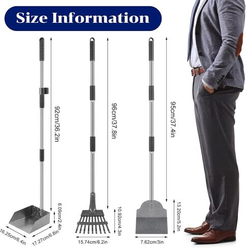 Dog Pooper Scooper Tray Shovel & Rake Kit, Heavy Duty Dog Poop Scooper with Adjustable Metal Long Handle, Portable Large Dog Poop Picker Upper, Walks, Grass & Garden Leaves in Saudi Arabia