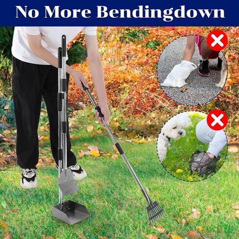 Dog Pooper Scooper Tray Shovel & Rake Kit, Heavy Duty Dog Poop Scooper with Adjustable Metal Long Handle, Portable Large Dog Poop Picker Upper, Walks, Grass & Garden Leaves in Saudi Arabia