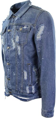 جاكيت جينز ممزق من قماش الدنيم من ShirtBANC بمظهر عتيق الطراز الكلاسيكي لسائقي الشاحنات in Kuwait