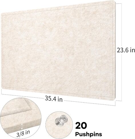 Bulletin Board, 35 x 17 1/2 inches Felt Board - Decorative Pin Board, Cork Board Alternative for Wall, Foldable Picture Board Self-Adhesive Vision Board Prayer Board with 20 Pushpins - Oatmeal in Kuwait