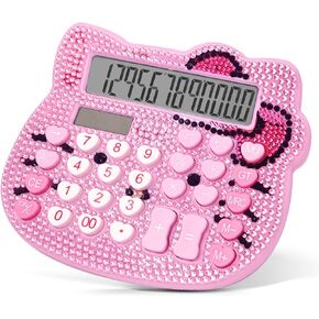 Cute Calculators, Women Desk Calculator 12 Digit with Large LCD Display and Sensitive Button, Suitable for Adults and Children, Standard Function for Office, Home, School (Pink+Pink Jewel Model)
