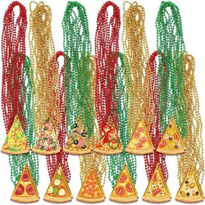 Ecally 24 Pieces Pizza Beaded Necklaces Pizza Beaded Necklaces Bead 12 Designs for Pizza Theme Birthday Supplies Favors Decorations