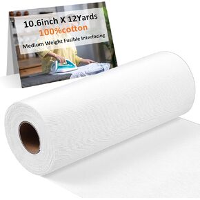 10.6 Inch x12 Yard Iron-On Fusible Interfacing for Sewing- Non-Woven Lightweight Apparel Interfacing- for t-Shirt Quilts Blouses Dress Shirts Collars DIY Crafts Supplies（Requires blanching at 170°C）