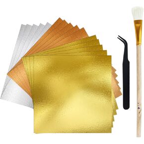 150 Sheets Gold Leaf Sheets for Art - 3 Colors Gold Foil Sheets for DIY Crafts, Painting, Resin, Nails, Gilding, Bronzing, Furniture - Comes with Brush（Gold, Silver, Rose Gold）