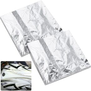 Datanly 200 Pcs Silver Leafing Spin-able 6.3 x 6.3 Inch Silver Leaf Foil Sheets Craft with Brush for Automotive Grade Car DIY Decoration