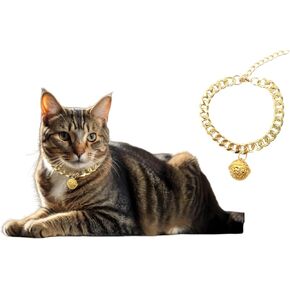 Gold Cat Chain Collar with Bell – Lightweight Metal Collar for Gifts, Adjustable Cuban Jewelry for Cats & Dogs (Gold, S)