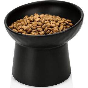 YauYik Raised Cat Bowl Black, Elevated Cat Food Bowls with Tilted Angle, Stress Free, Anti Vomiting, Ceramic Water Bowl for Cats Small Dogs Feeding Dish, 8 Ounces