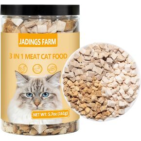 Freeze Dried Cat Food, 3 in 1 Natural Freeze Dried Meat - Chicken, Duck, and Salmon Recipe for Cats, Grain-Free Protein Rich Cat Kitten Food 5.7oz