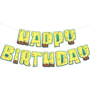 KatchOn, Large Happy Birthday Banner - 10 Feet, No DIY | Yellow Cartoon Happy Birthday Banner Pre-strung for Happy Birthday Decorations kids | Happy Birthday Sign, Yellow birthday party supplies