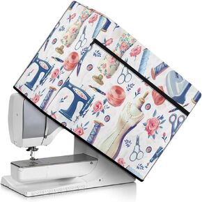 Flowers Cover for Sewing Machine,Foldable Sewing Machine Dust Cover with Storage Pockets Resuable for Most Standard Sewing Machines and Accessories