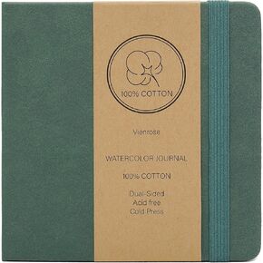 Vienrose Watercolor Sketchbook, 5.5"x5.5" Watercolor Journal with 24 Sheets 48 Pages 140 LB (300 GSM) Cotton Watercolor Paper, Black Leather Cover Water Coloring Sketch Book As Travel Notebook