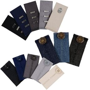 Comfy Clothiers 13 Pant Waist Extenders - 3 Types of Adjustable Expanders - 5 Fabric Pants Button Extenders, 5 Fabric Hook and Bar, 3 Denim Jeans Extender - Elastic Waistband Button for Women and Men