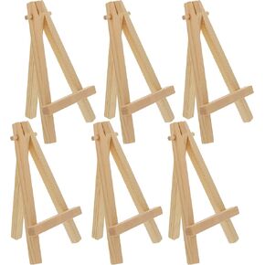 U.S. Art Supply 8" High Small Natural Wood Display Easel (Pack of 6), A-Frame Artist Painting Party Tripod Mini Easel - Tabletop Holder Stand for Canvases, Kids School Crafts, Event Signs Photos, Gift