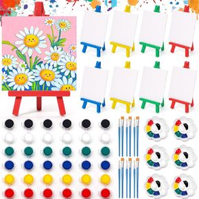 Easter Basket Stuffers for Kids Girls Boys, 24 Set Mini Canvas Acrylic Painting Kit with Cards, Plastic Easel, Canvases, Paint Set Easter Party Favors Supplies School Classroom Prize Easter Treat Bags