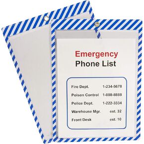Safety Striped Shop Ticket Holders, Welded, Blue/White, Both Sides Clear, 9" x 12", 10 per Pack (44152)