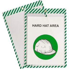 Safety Striped Shop Ticket Holders, Welded, Green/White, Both Sides Clear, 9" x 12", 10 per Pack (44132)