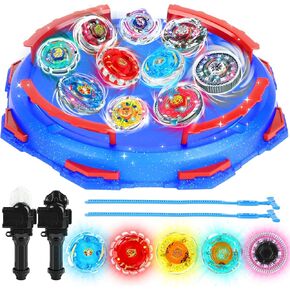 Light Ignite Battle Burst Gyro Set,Metal Fusion Attack Top Battling Boys Toys Age 8-10,with a Bey Stadium,10 Spinning Tops 2 Two-Way Launcher 2 Handles, Birthday Gift for Kids 6 8 10+