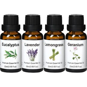 Essential Oils Set-Essential Oils- Perfect for Diffuser,Candle Making,Soap Making-Lavender, Geranium, Eucalyptus &Lemongrass
