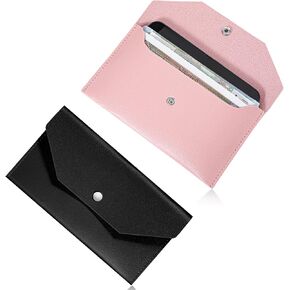 Cash Envelope Wallet, 2 Pcs PU Leather Cash Wallets for Women Reusable Money Organizer for Cash Waterproof Budget Envelope for Money Receipt Coin Check Billing (Black, Pink)