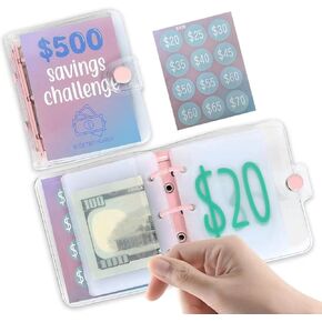 500 Mini Binder Savings Challenge, Money Saving Binder Book, Savings Money Challenges Book with Cash Envelopes, Envelope Savings Challenge