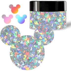 Matio Mickey Mouse Glitter Shaped Confetti Chunky Glitter 3mm, Holographic Silver Body Glitter 3D Sequins 15g Nail Charms Stickers for DIY Craft Resin Nail Art Makeup Bling Olympics Party Decoration