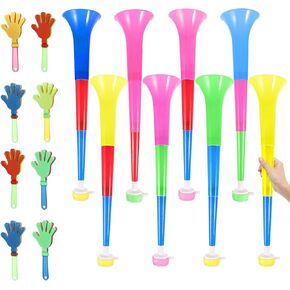 16PCS Collapsible Stadium Horn and Hand Clappers, 21IN Vuvuzela Plastic Horn Cheering Clappers for Sporting Events Graduation Games School Sports Party(Random Colors)