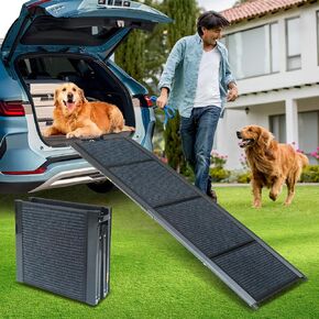 PawStep 63" Foldable Aluminum Dog Ramp for Cars/SUV/Trucks – Non-Slip Surface, 250 lbs Capacity, Lightweight & Portable Four-Fold Design (Fits Pets