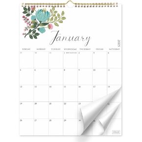 S&O Twelve Flowers 18-Month Wall Calendar 2025-2026 – Tear-Off Monthly Schedule January 2025 - June 2026,13.5"x10.5 Academic Hanging Organizer, Track Appointments, for home