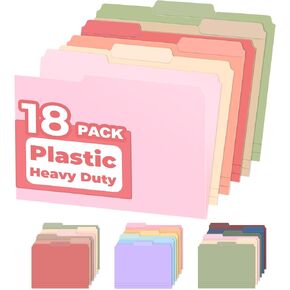 Sooez 18 Pack Plastic File Bolders ، مجلد ملف ملون بحجم الحروف الثقيلة مع علامة تبويب قابلة للمحو 1/3 ، أقوى من مجلد Manila ، مثالي للمستلزمات المكتبية للملفات ، ألوان عتيقة in Kuwait