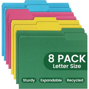 Colored File Folders 8 Packs, Letter Size, 1/3 Cut Tab. Chromatic Manila Folders 8.5 x 11 for Documents, File Folders with Foldable Lines for Easy Storage, Carpetas para Documentos for Office, School