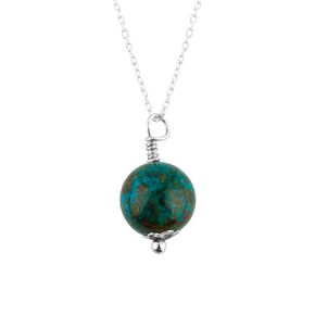AURA GEMS Natural Chrysocolla Cabochon, Ball Shape Pendant Necklace, Chakra Energy Healing Gemstone, Real Crystal, Birthstone, 16+2" Inch Beautiful Simple Women Jewelry Gift