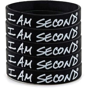 I Am Second 5-Pack Classic Regular/Adult Black Silicone Wristbands