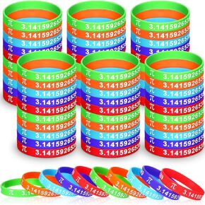100 Pcs Pi Day Wristbands 3.14 Fun Math Pi Bands Teacher Educational School Gift 3.14 Symbol Math Party Favors for Lover Kids Homecoming Classroom
