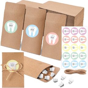 50 Pcs Lost Tooth Receipt Envelopes Tooth Fairy Envelopes with 50 Pcs Stickers for Children Milk Teeth Storage Fairy Bag Classroom Party Supply