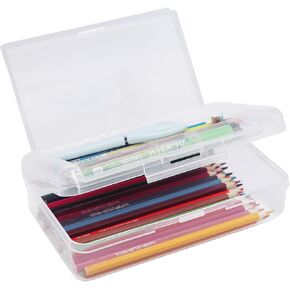 1 Pack Double Layer Hard Pencil Cases, Plastic Translucent Pencil Box with Snap-Tight Lid for Pens, Pencils, School, Stylish Office Supplies Storage Organizer Box,Medium-sized (Blue)