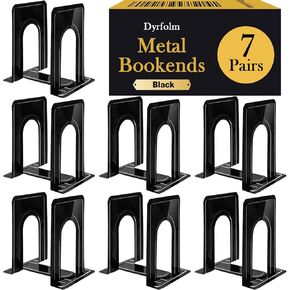 14 PCS/7 Pair Bookends,6.5 x 4.9 x 5.7in Heavy Duty Bookends,Book Ends for Shelves,Black Metal Bookends for Shelves,Non-Skid Bookend,Universal Book Stopper for Heavy Books Library Office Home