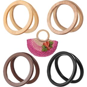 8 PSC Wooden Round Bagenles ، مقبض محفظة دائري 4 ألوان ، مقابض حقيبة يد زخرفية خشبية ، مقابض بديلة لأكياس الشاطئ الكروشيه
