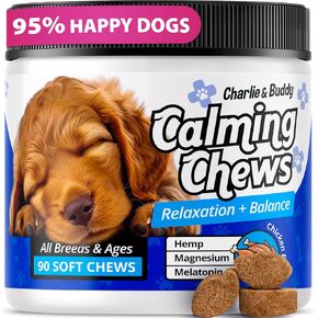 Charlie & Buddy Calming Chews for Dogs, Dog Anxiety Relief, Promote Relaxation, Dog Calming Chews with Melatonin for Dogs, Chamomile, Magnesium Citrate, 90 Soft Chews, Chicken Flavor