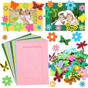 232 Pieces Spring DIY Picture Frames Craft Kit 32 Pieces Spring Felt Photo Frames with 200 Flower Dragonfly Butterfly Foam Stickers for Party Favor Home Supplies