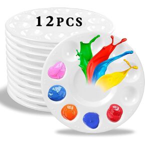 12pcs Plastic Art Palette Tray – Perfect for Adults & Kids Painting, DIY Crafts, Home Parties, Kindergarten Activities, and Classroom Use, White
