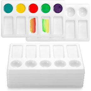 Humyoun 6 Pcs 10-Well Plastic Paint Palette Rectangular Paint Mixing Palette White Watercolor Mixing Tray Art Trays for Art Party Students Classroom Oil Watercolor DIY Craft