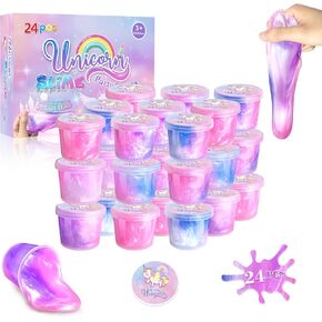 24 Pack Unicorn Slime Party Favors for Kids Slime Cup Bulk DIY Stress Relief Putty Toy Stretchy Non-Sticky Christmas Easter Birthday Goodie Bag Stuffer Classroom Reward for Girls Boys