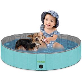 KUNDU Round (32" Diameter x 8" Deep) Heavy Duty PVC Outdoor Pets and Kids Pool/Bathing Tub - Portable & Foldable - Medium